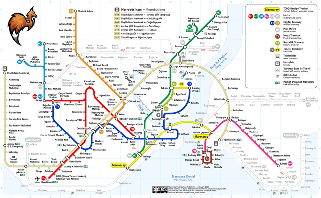 Istanbul Transportation Map, Bus Network